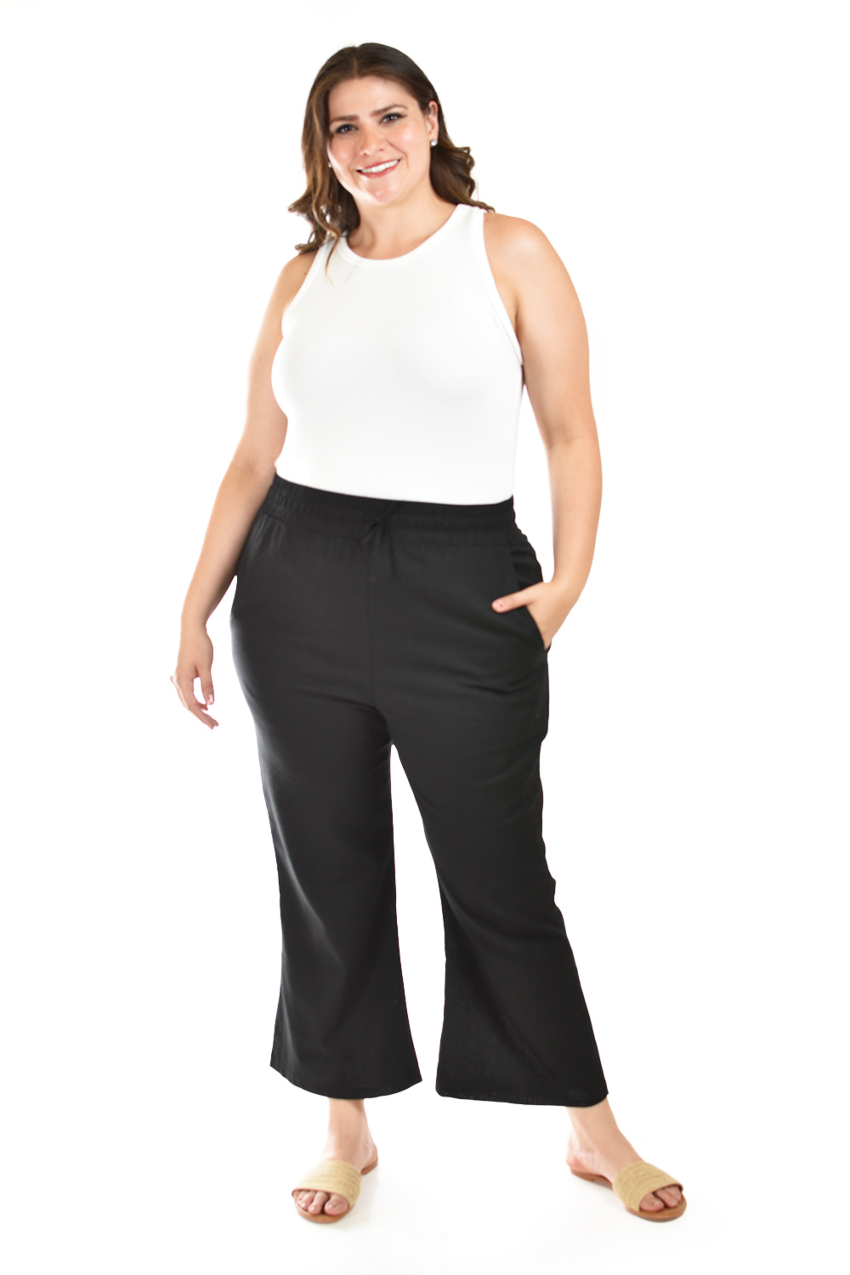 Pantalon de lino Roman Fashion /Tallas Extras, 022 (Negro)