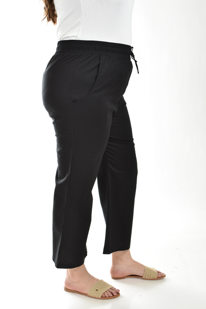 Pantalon de lino Roman Fashion /Tallas Extras, 022 (Negro)