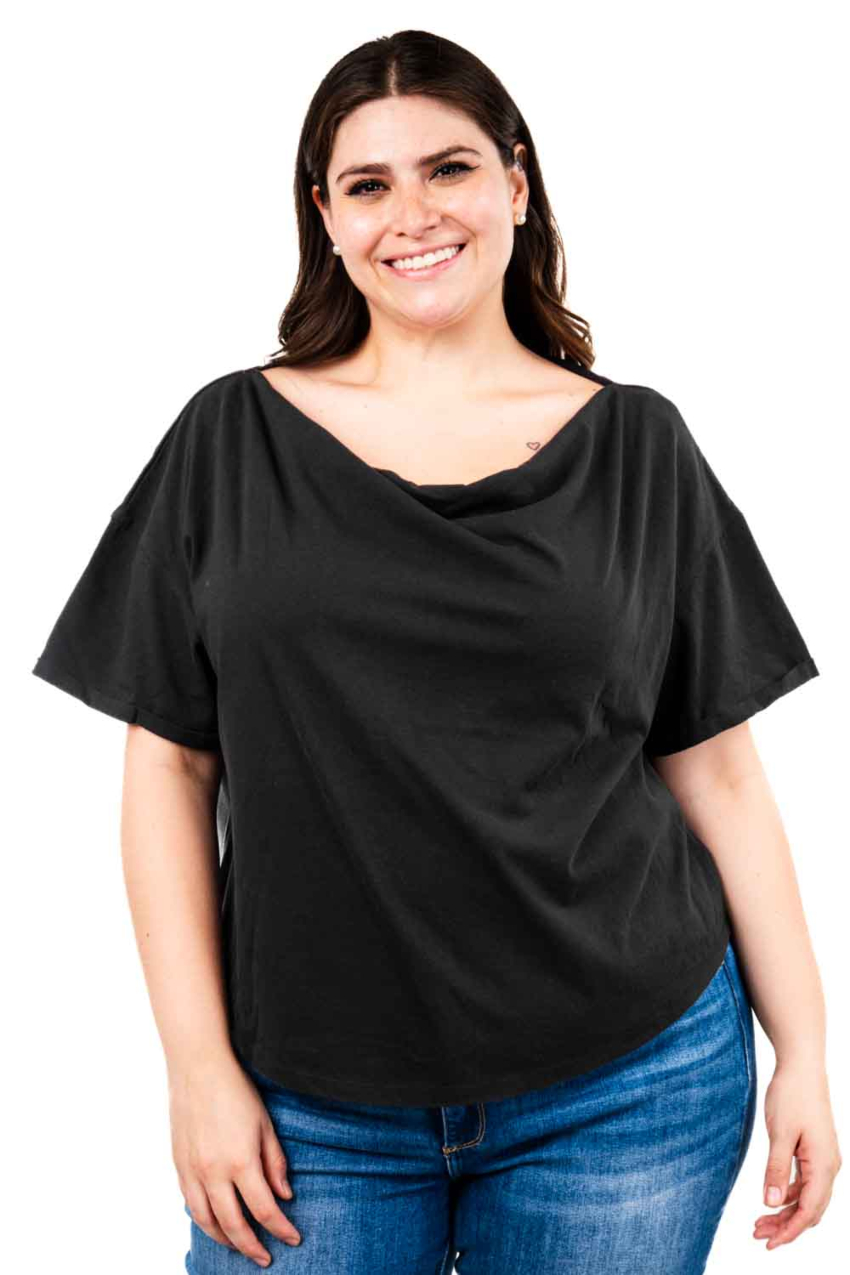 Blusa escote drapeado Roman Fashion /Tallas Extras, 228 (Negro)