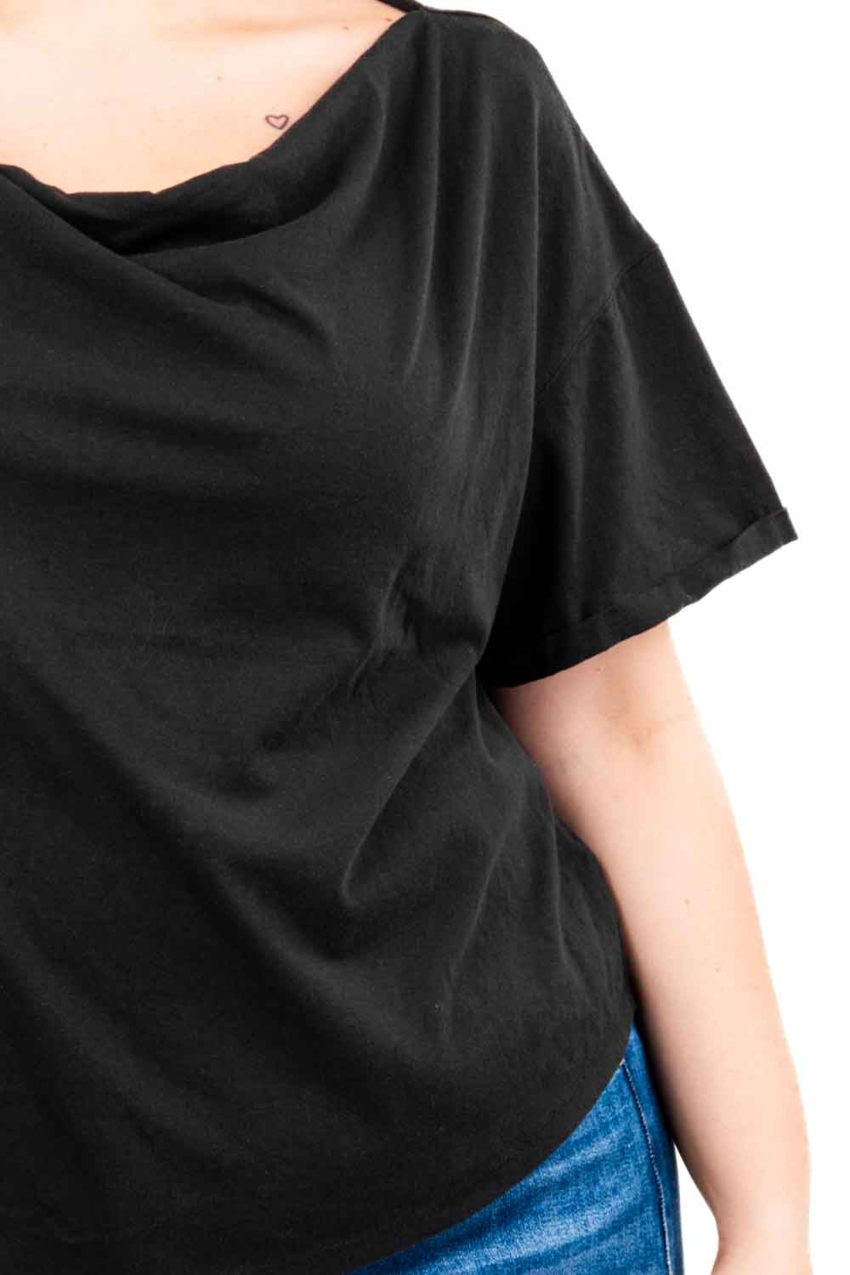 Blusa escote drapeado Roman Fashion /Tallas Extras, 228 (Negro)