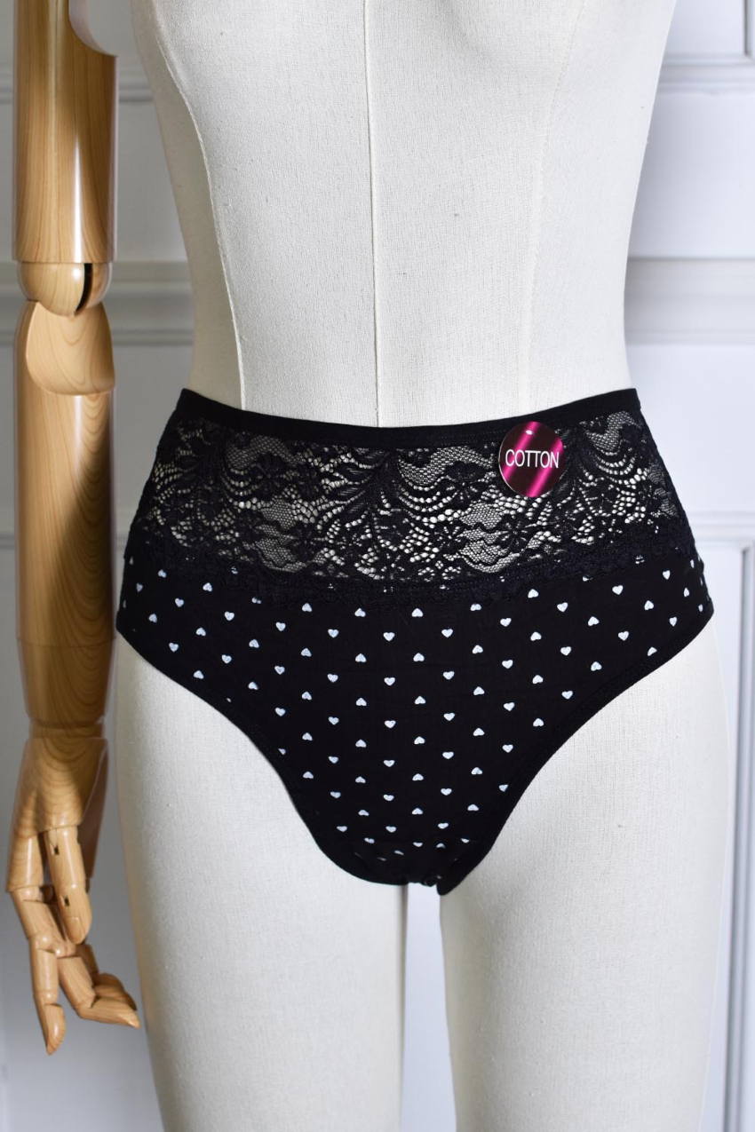 Pantie de algodon con encaje /Tallas Extras, 1030 (Negro)