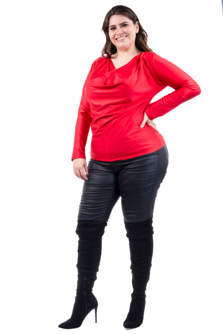 Blusa elegante de satín Roman Fashion /Tallas Extras, 1787 (Rojo)