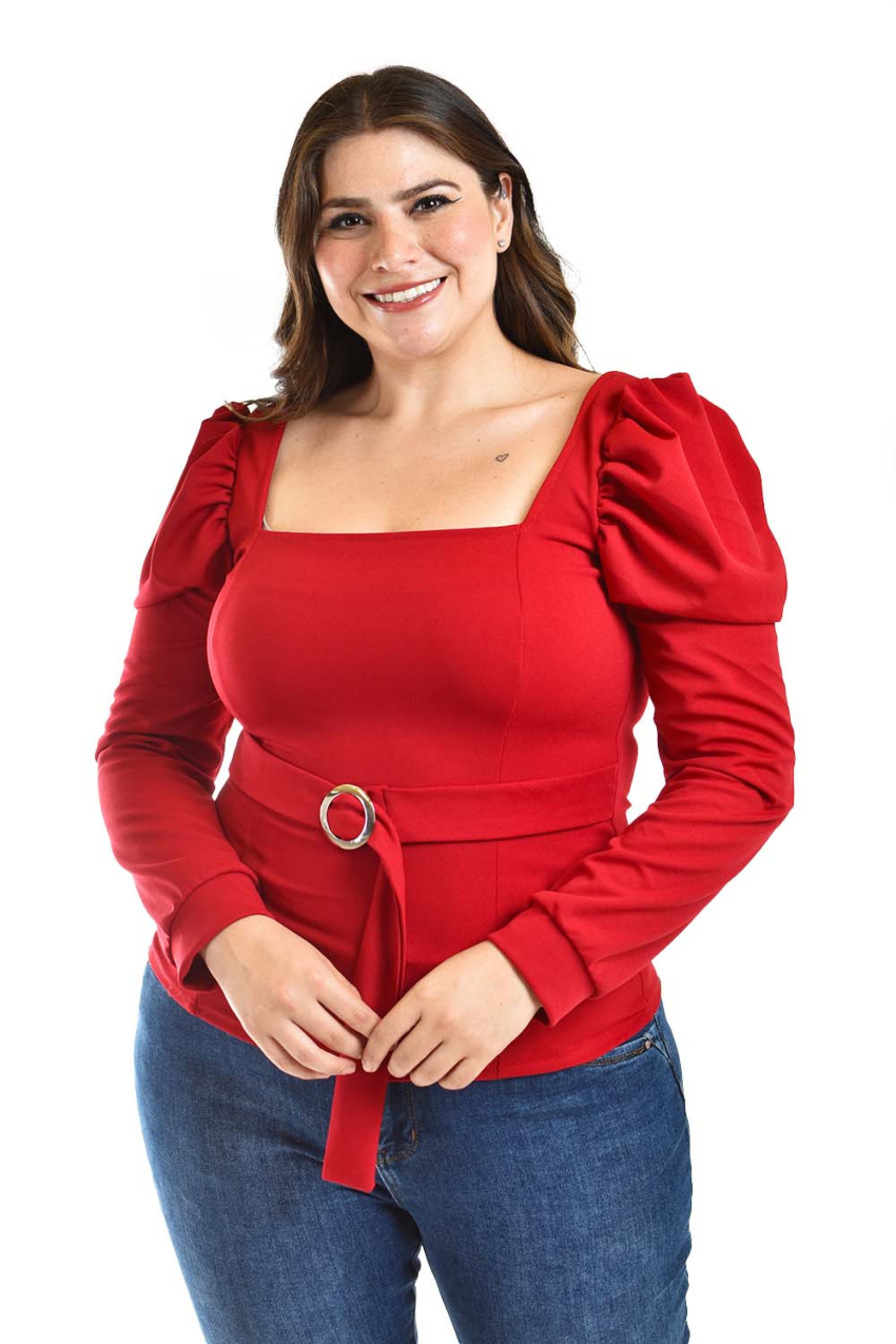 Blusa escote cuadrado Roman Fashion /Tallas Extras, 1849 (Rojo)