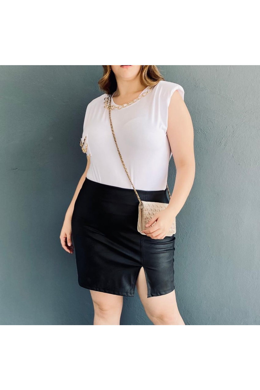 Falda corta de vinipiel Tallas Extras, 2114 (Negro)