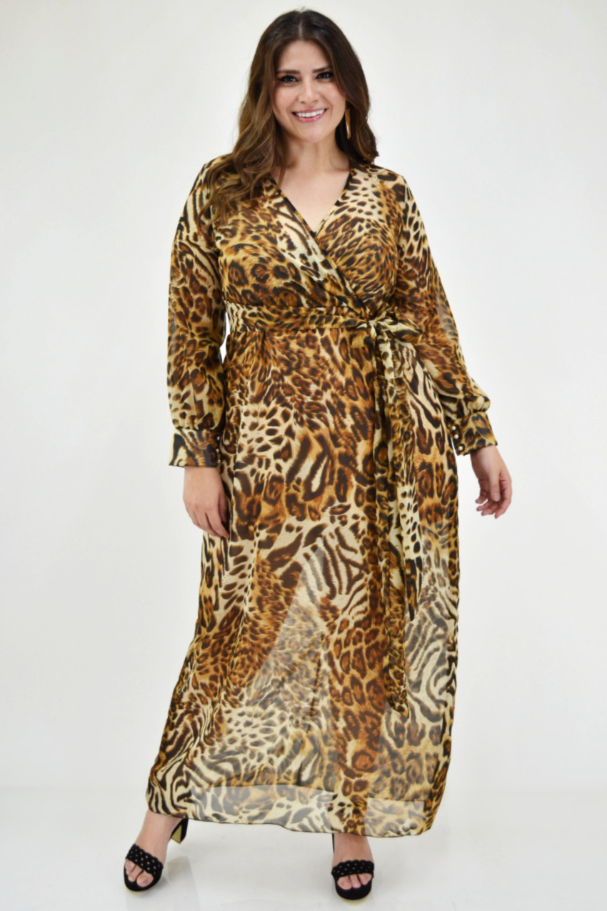 Maxi Vestido Vaporoso Animal Print 2387