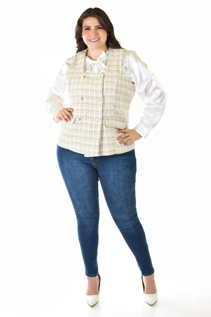 Chaleco Tweed Roman Fashion /Tallas Extras, 2435 (Beige)