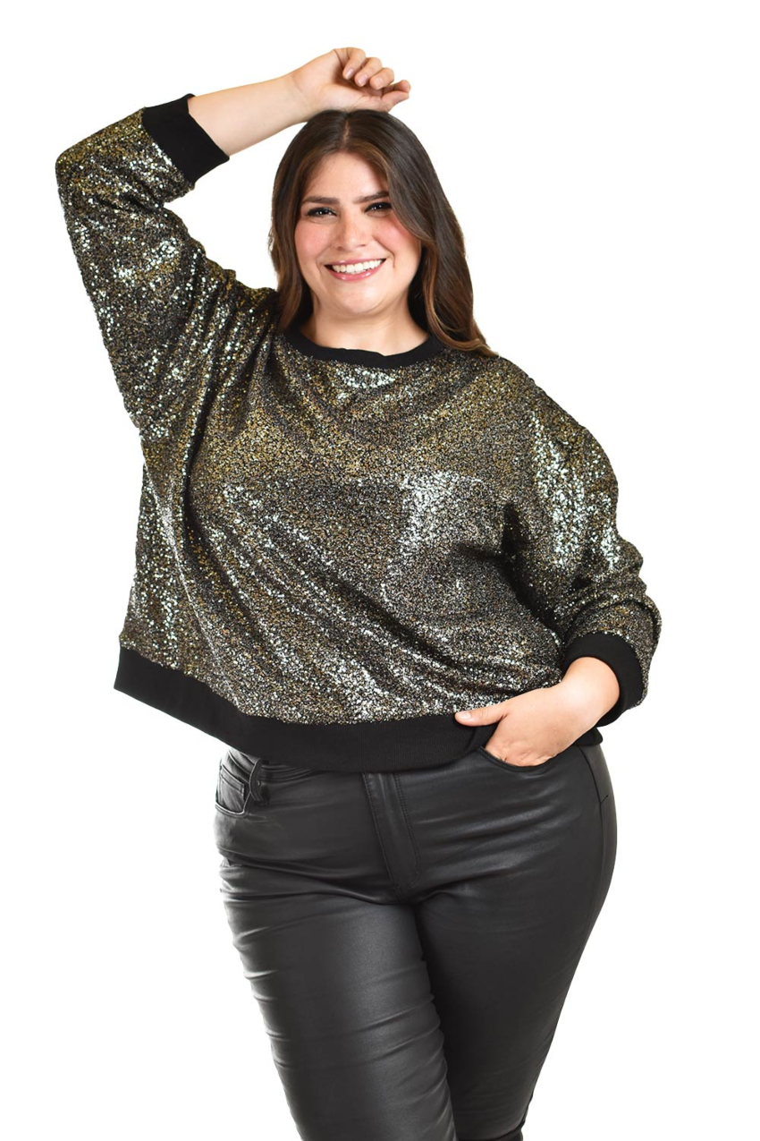 Sudadera de lentejuelas Roman Fashion /Tallas Extras, 3363 (Dorado)