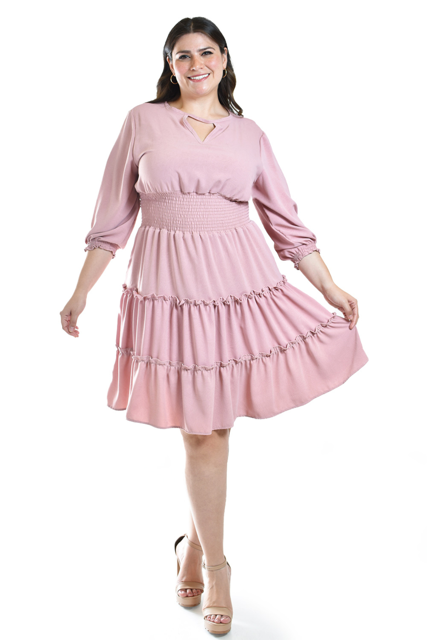 Vestido de olanes Roman Fashion /Tallas Extras, 4251 (Rosa)