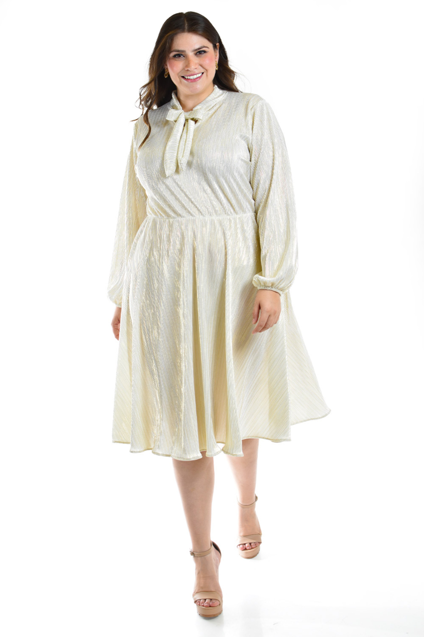 Vestido plisado con laso Roman Fashion /Tallas Extras, 4322 (Blanco)