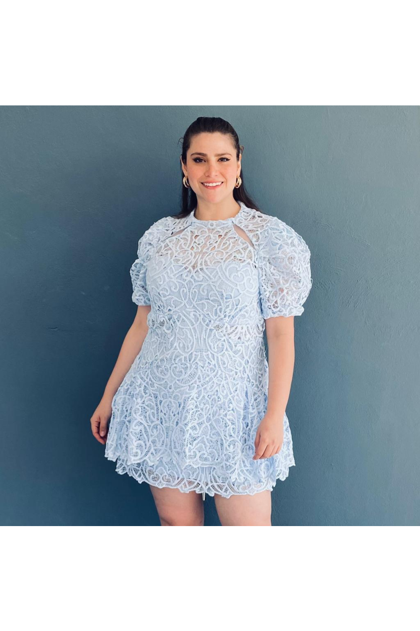 Vestido de encaje Tallas extras, 5179 (Azul cielo)