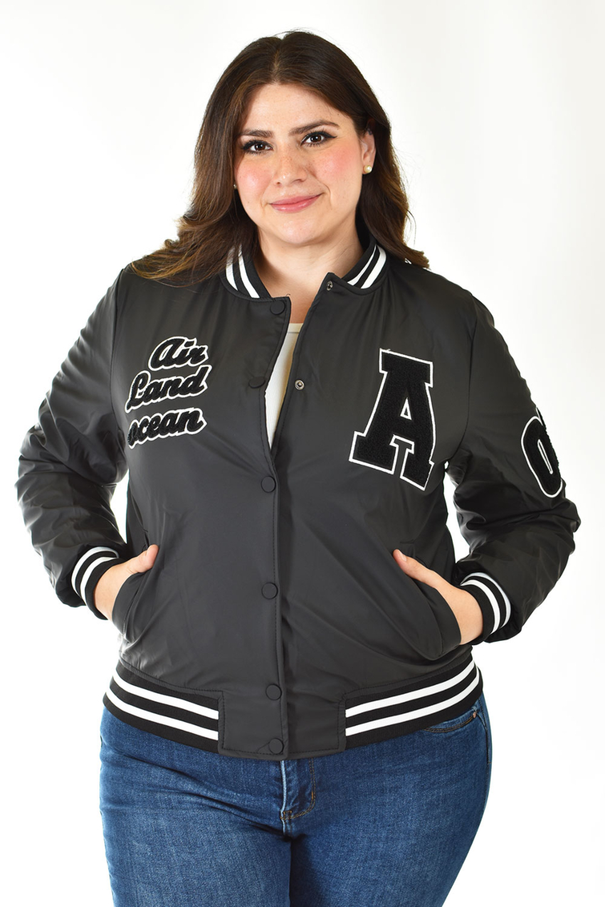 Chamarra universitaria Roman Fashion /Tallas Extras, 7094 (Negro)