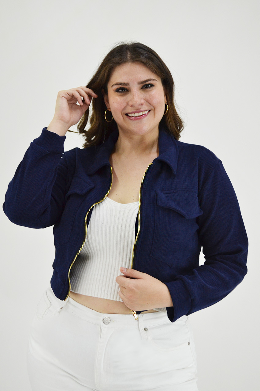 Chamarra corta Roman Fashion /Tallas Extras, 18048 (Azul marino)