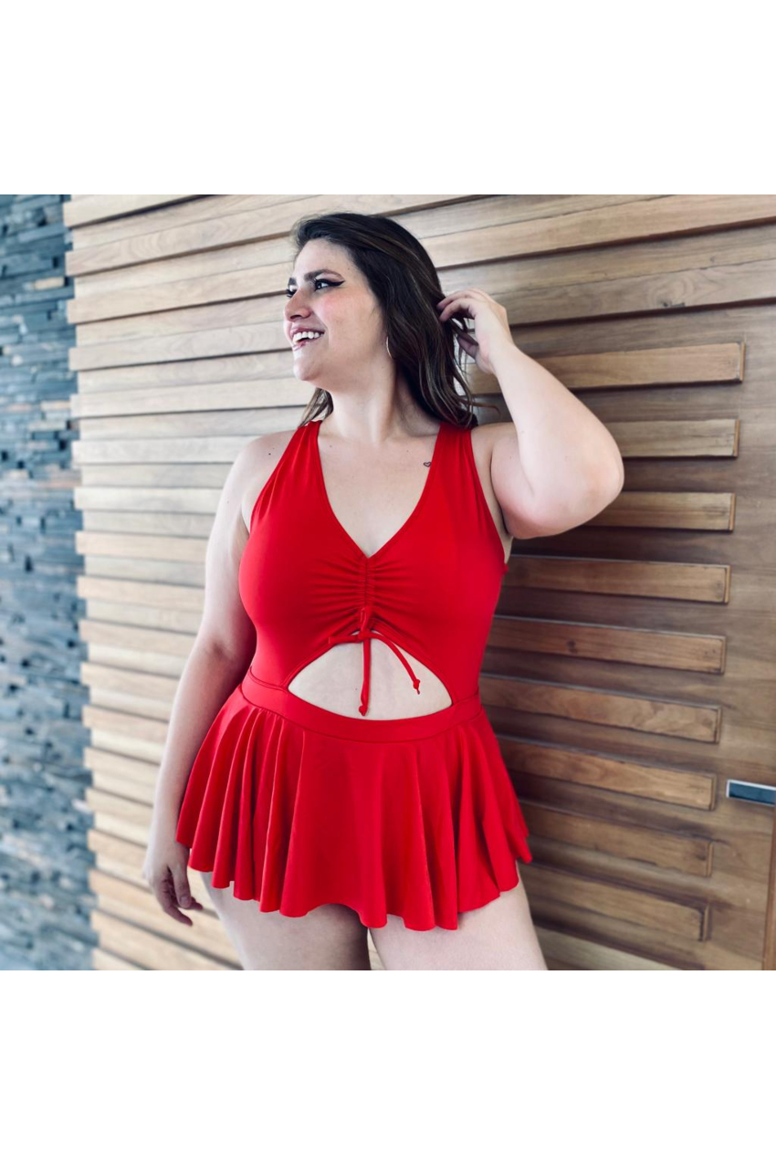 Traje de baño con faldilla (talla extra), modelo 7503 (Rojo)