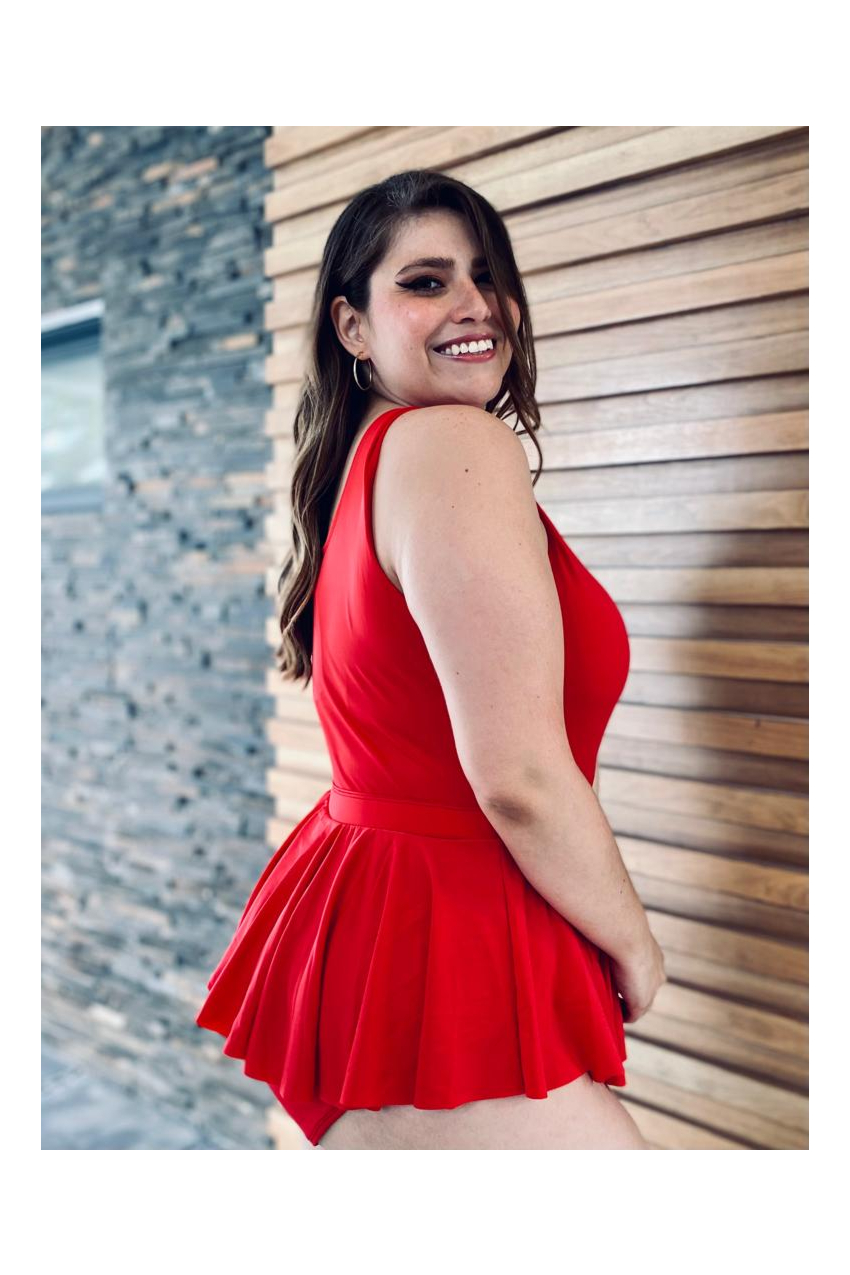Traje de baño con faldilla (talla extra), modelo 7503 (Rojo)