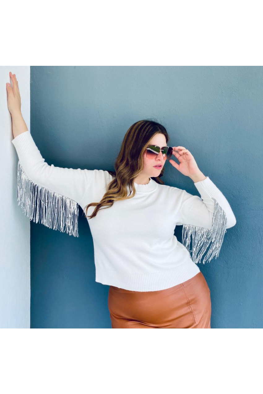 Suéter con barbitas Tallas Extras, 2023 (Blanco)